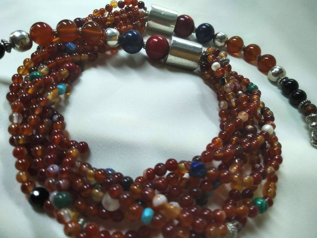 Morocco - Beautiful Multi-Strand Gemstone Necklace, Berber Necklace, Ethnic, Evening Necklace, Agate Necklace, Boho Necklace.