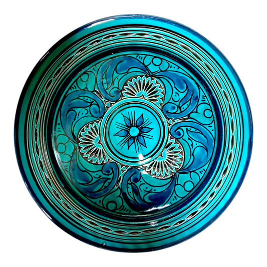 Moroccan Hand-Carved Pottery Plate: Artisanal 25Cm Serving Dish, Bohemian Decor Unique Kitchenware, Ethnic Home Decor, Traditional Artistry