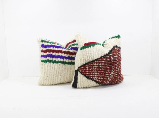 Set of 2 Vintage Moroccan Pillows 100% Wool , Absolutely Gorgeous Pillow Floor Pillow Moroccan Berber Home Design Handmade Kilim Berber