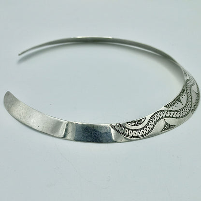 925 Sterling Silver Necklace, Crafted Silver Necklace, Silver Rigid Choker, African Cuff Necklace, Shiny Silver Rigid Necklace,