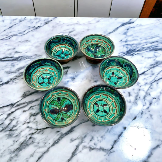 Set of 6 Ceramic Bowls Handcrafted, Artistic, Geometric Patterns, Vibrant Colors, Home Decor, Kitchen Accessories, Unique Tableware