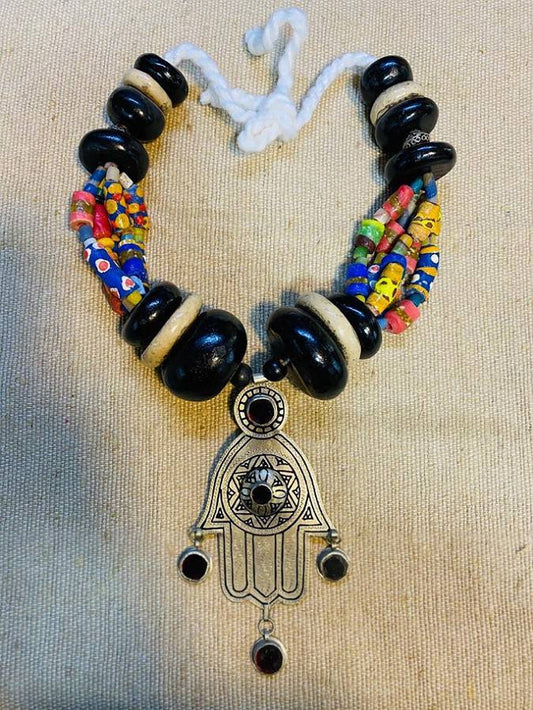 Berber Necklace, Amber Necklace, Old Berber Necklace. Khamssa Necklace