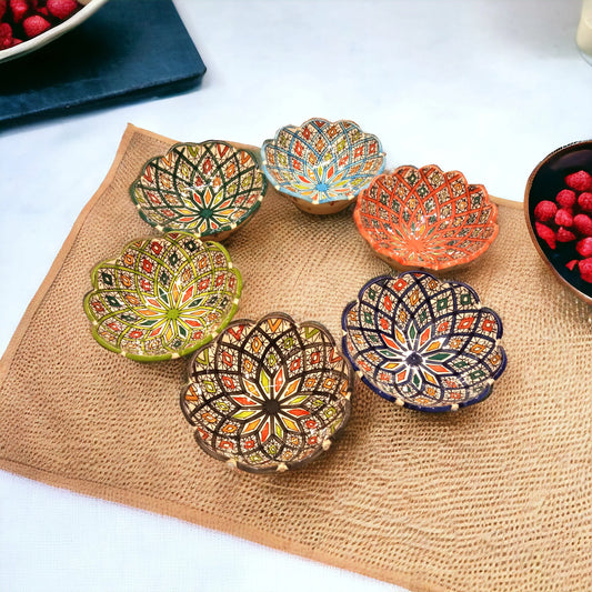 Set of 6 Moroccan Ceramic Bowls Hand Painted Artistry, Bold Colors, Perfect for Home Decoration, Unique Housewarming Present Tableware Gift