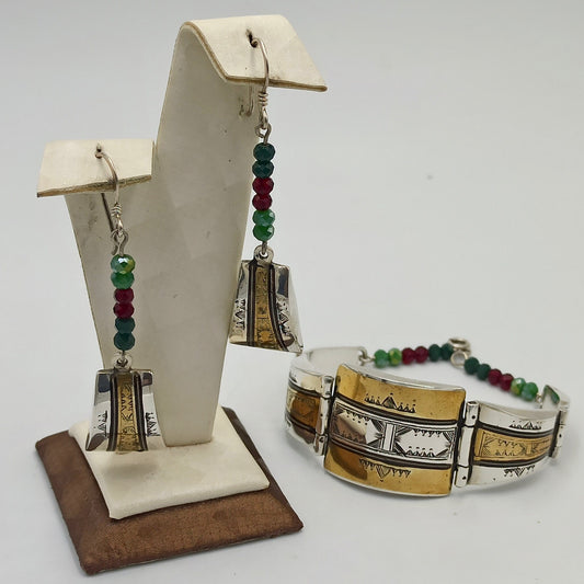 Open Bangle Cuff Bracelet and Earrings, Made with Sterling Silver and Clean Copper, Newly Engaged Gift