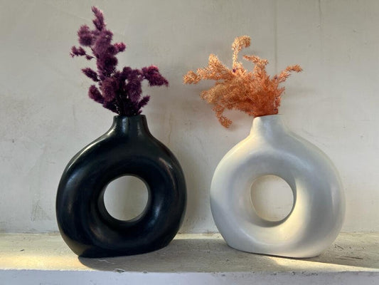 Terracotta Vase, Pottery Deco, Black & White Vase