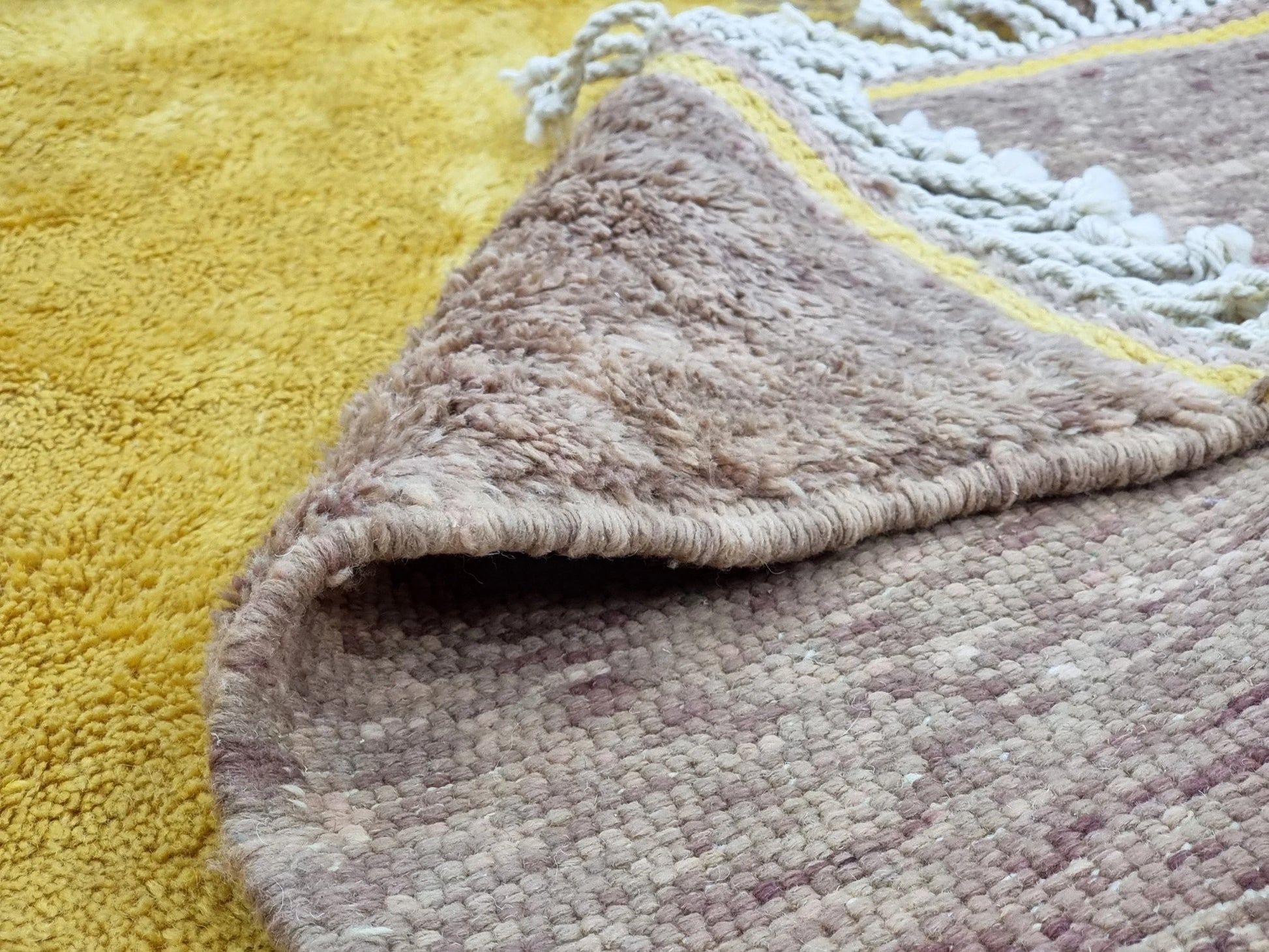 BENI MRIRT RUG 7X9, Handmade Moroccan Rug, Tribal Berber Carpet, Shag Wool Rug, Abstract Mrirt Rug, Brown & Yellow Rug, Beni Area Rugs.
