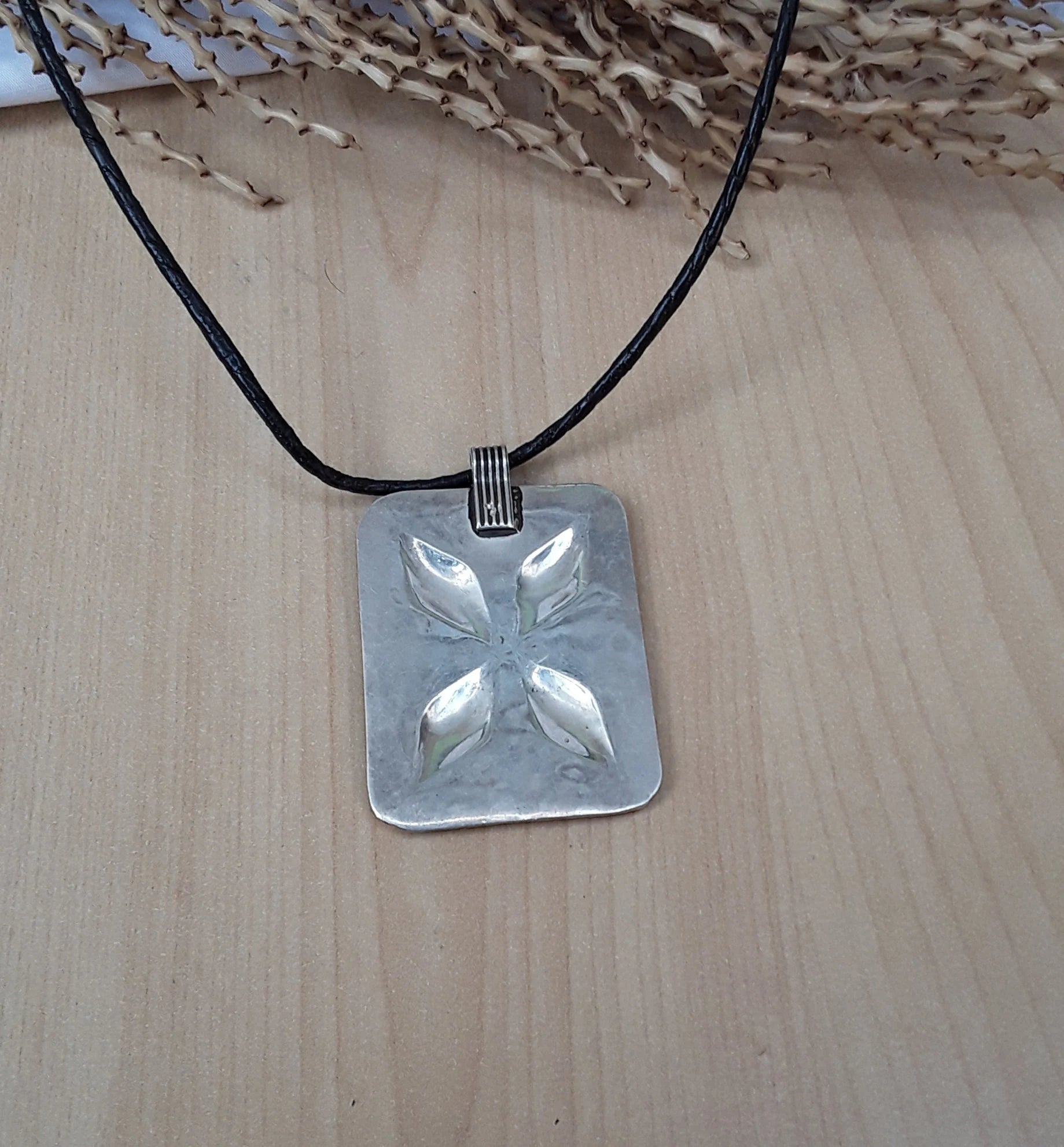 Bold Berber Silver Pendant with Geometric Reliefwork and Etching