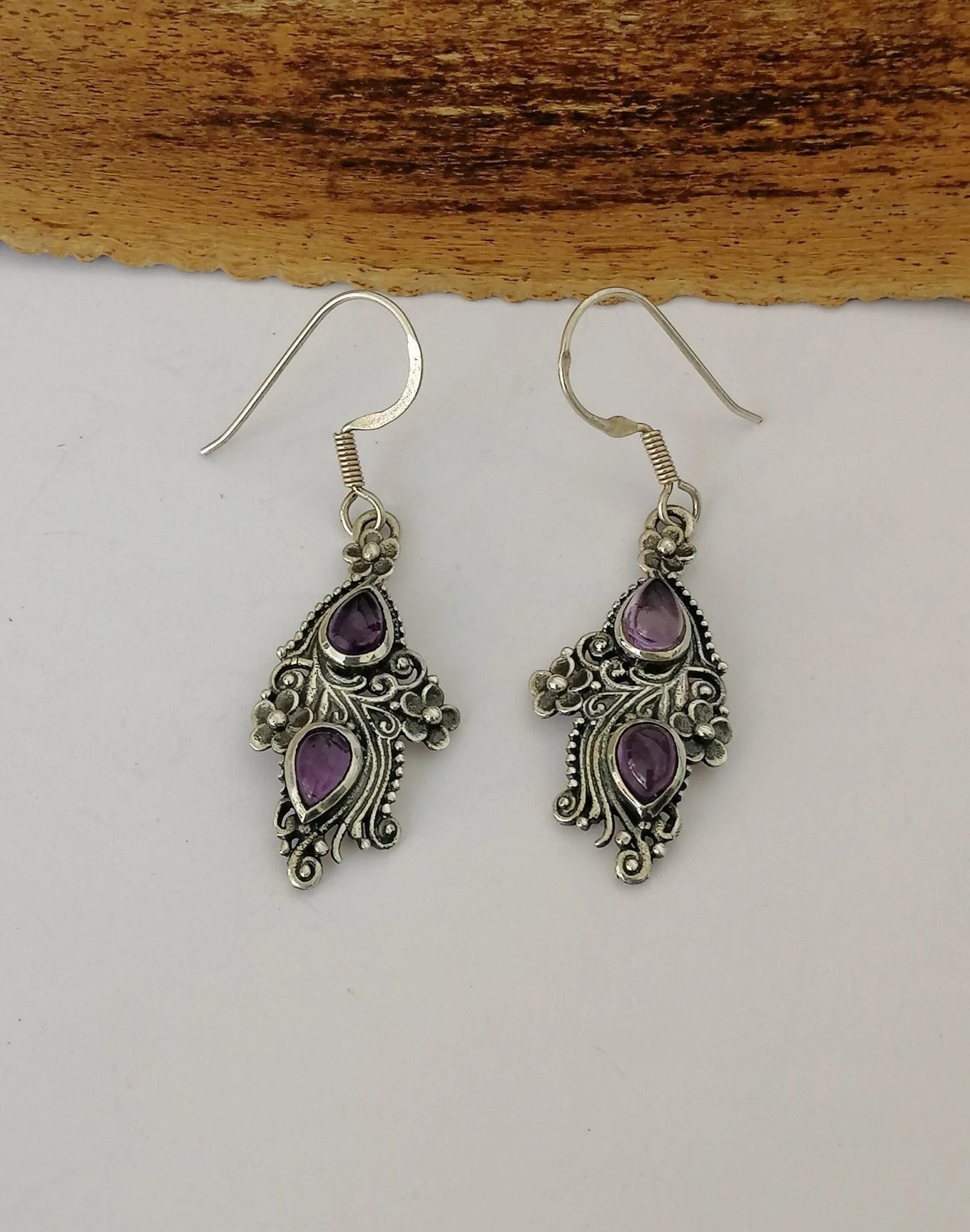 Amythest & Sterling Silver Paisley Earrings