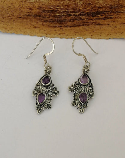 Amythest & Sterling Silver Paisley Earrings