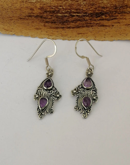 Amythest & Sterling Silver Paisley Earrings