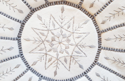Pouf En Cuir Blanc Avec Broderie Supérieure, Pouf Marocain Blanc, Repose-Pieds Ottomans De Luxe, Pouf En Cuir, Pouf Fait Main