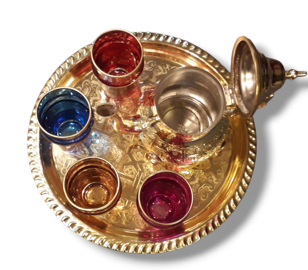 Exquisite Moroccan Tea Set: Elegance, Tradition Handcrafted Teapot Authentic, Tea Rituals Tea Set, Golden Teapot, Set of 4 Tea Cups
