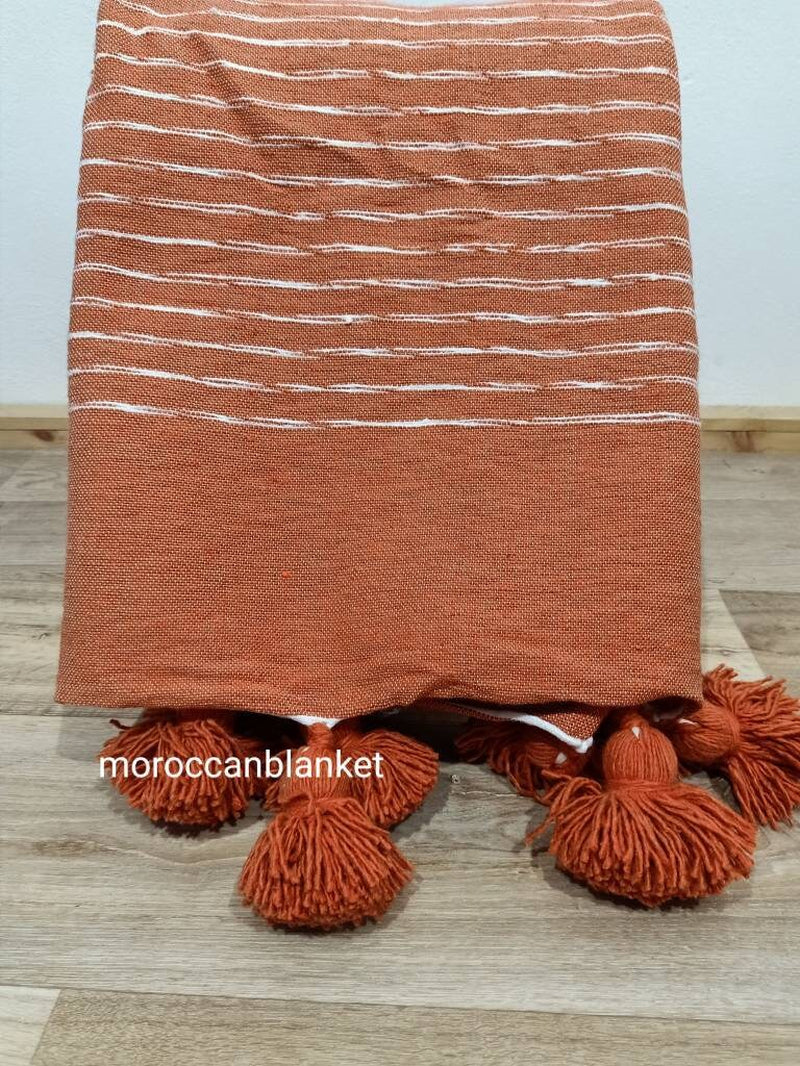 Moroccan Blanket, Pom Pom Blankets, Moroccan Throw Blanket , Moroccan Decor, Boho Blanket, Bed Cover, Plaid Pompoms Blankets