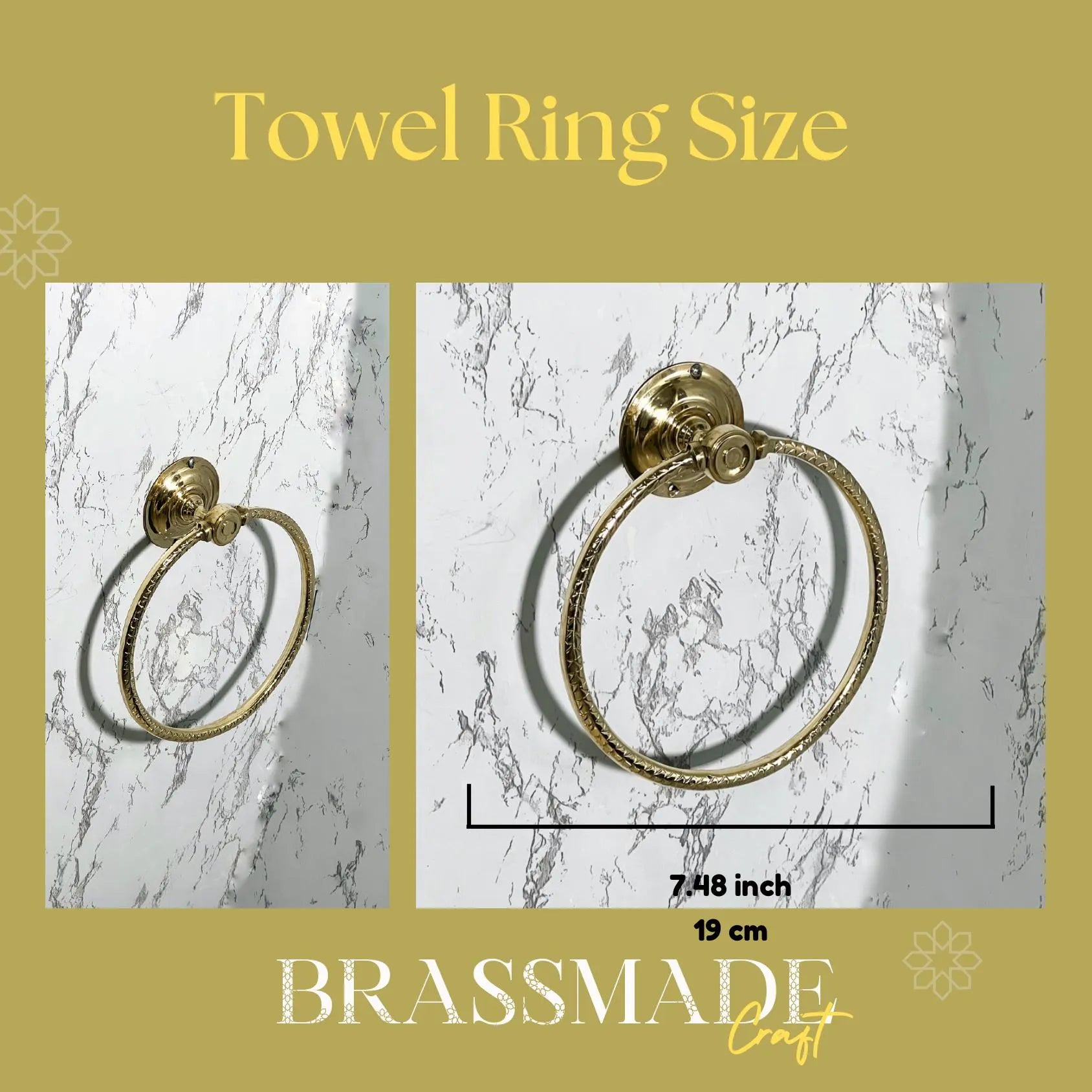 Hammered Brass Hand Towel Holder – Unlacquered Gold Towel Ring Aged Brass Bathroom Hardware Vintage Moroccan Wall Mounted Solid Brass Holder