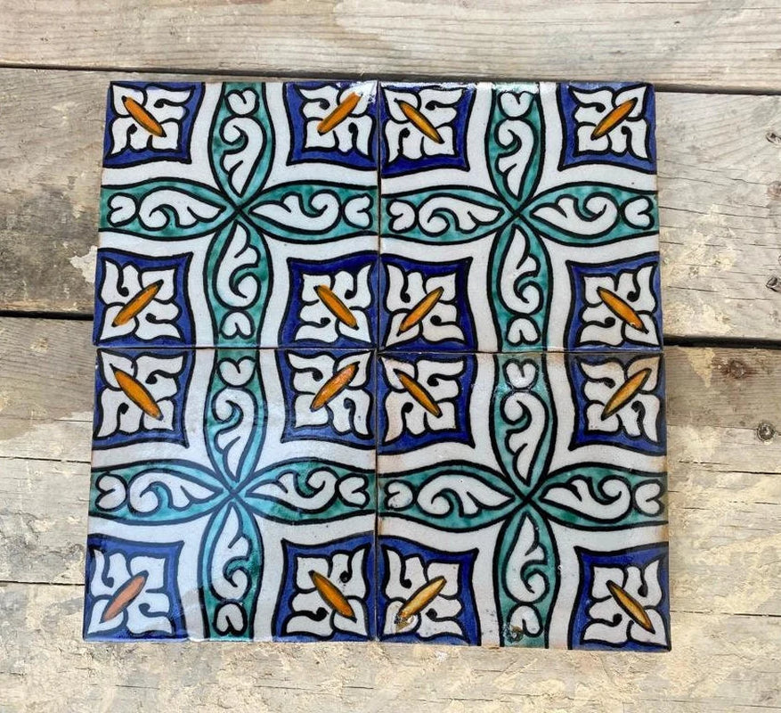 Moroccan Artistry: Handmade, Hand-Painted Tiles Fired in Wood Oven - Authentic Home Decor