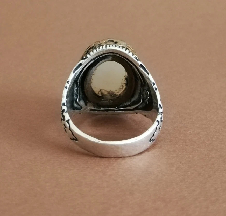 Milky Quartz and Sterling Silver Signet Ring.