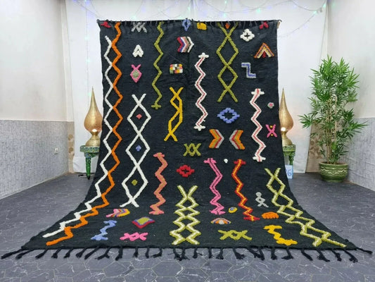 COLORFUL KILIM RUG, Flat-Weave Area Rug, Moroccan Woven Wool Rug, Custom Geometric Rug, Handmade Boho Rug, Cozy Chic Black & Green Rug. .