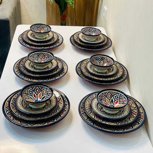 Authentic Moroccan Hand Painted Ceramic Dinnerware Set, Blue Handmade Serving Set, Tableware Collection, Dinnerware Set