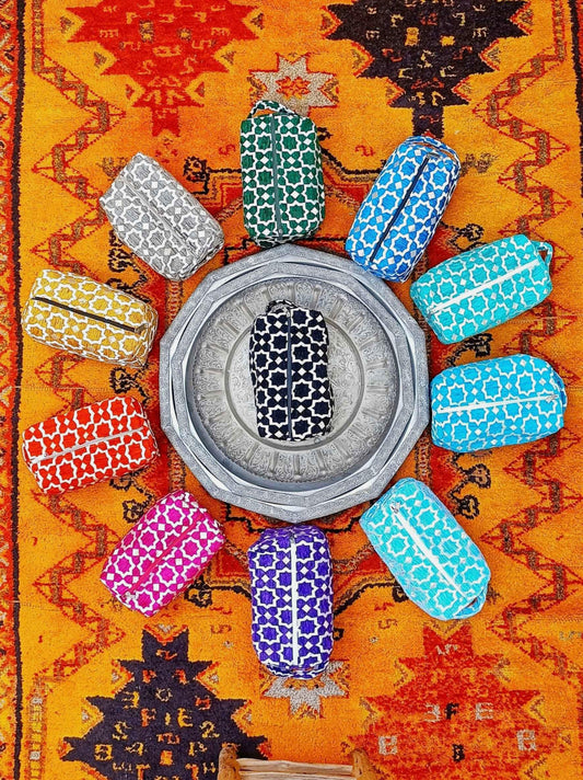 Unique Handmade Makeup Bag with Moroccan Zellij Patterns, Travel Cosmetic Pouch, Unique Toiletry Organizer, Gift for Her, Bride Toiletry Bag