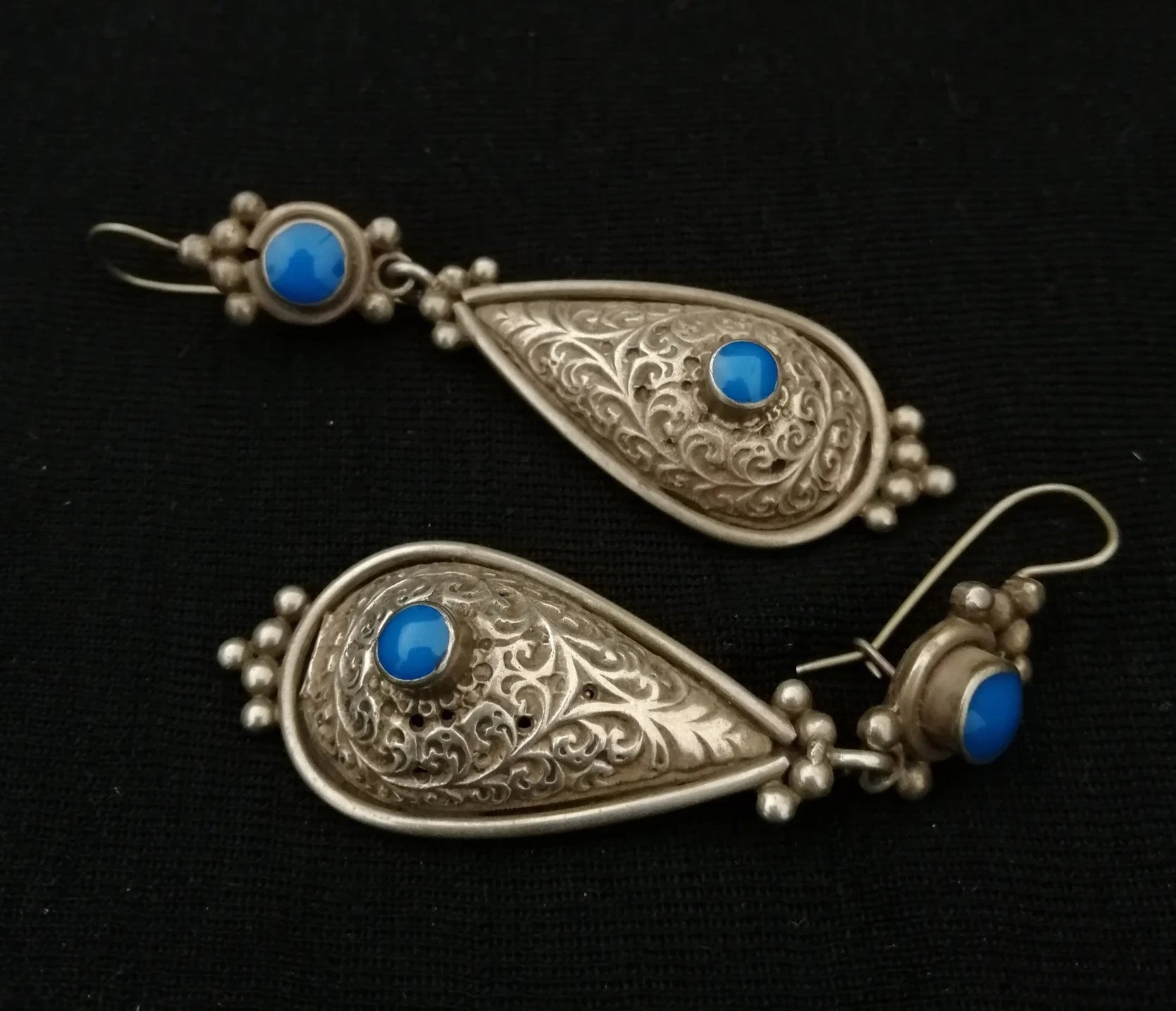 Elegant Berber Silver and Turquiose Teardrop Earrings