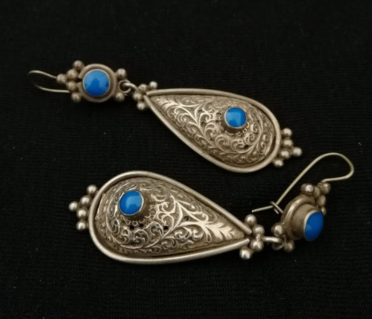 Elegant Berber Silver and Turquiose Teardrop Earrings