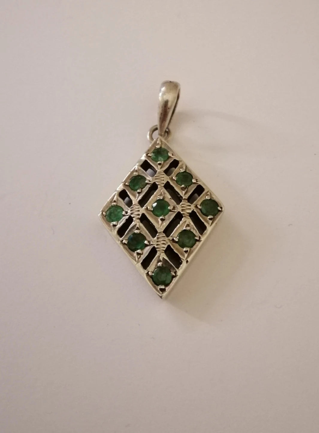 Silver and Green Chrysoprase Diamond Pendant