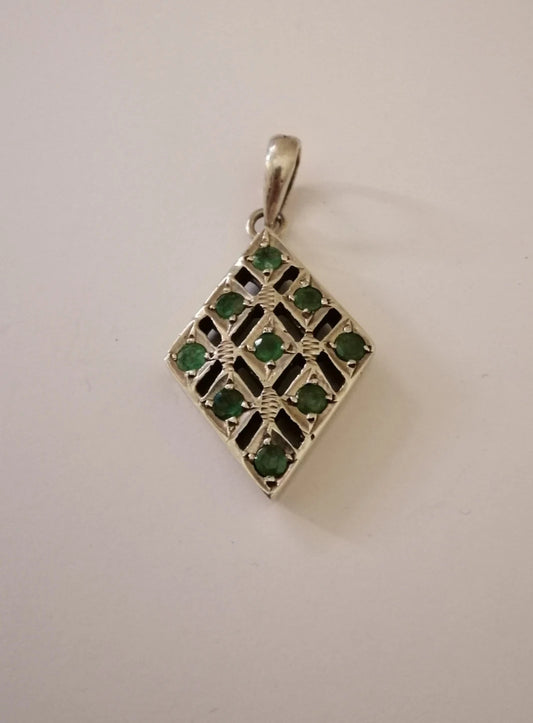 Silver and Green Chrysoprase Diamond Pendant