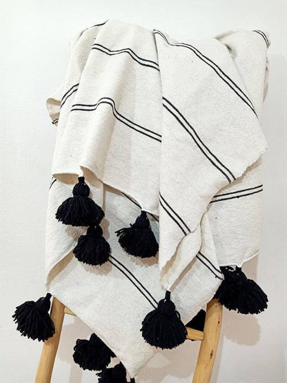 King Bed Cover,Moroccan Blankets, Pom Pom Blanket, Woven Blanket, Throws Blanket, Tassels Blanket,Cotton Blanket, Bed Spread, Woven Blanket,
