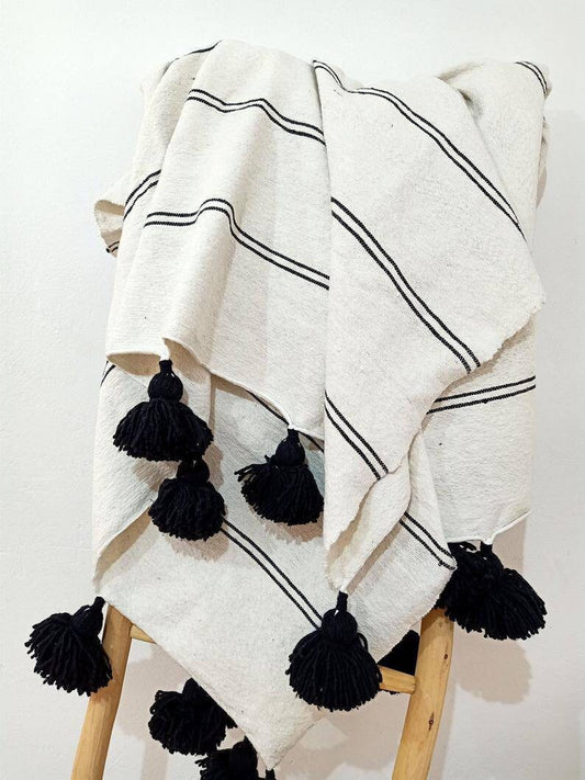 King Bed Cover,Moroccan Blankets, Pom Pom Blanket, Woven Blanket, Throws Blanket, Tassels Blanket,Cotton Blanket, Bed Spread, Woven Blanket,