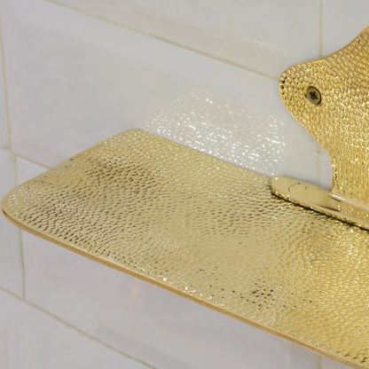 Hammered Solid Brass Floating Shelf, Bathroom Bottle Holder, Wall Mount Shelf Brass, Shampoo Hanger