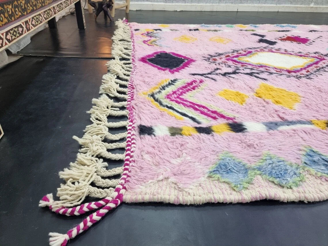 Cute BABY PINK RUG, Custom Moroccan Rug, Handmade Geometric Rug, Boho Pink Wool Rug, Maximalist Berber Rug, Cozy Chic Area Rug.