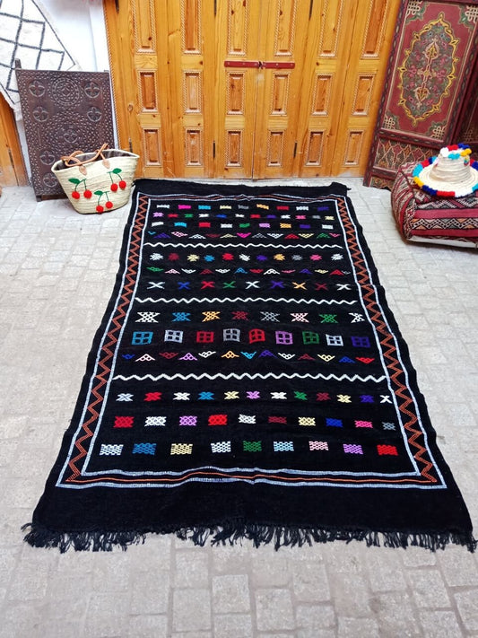 Moroccan Berber Rug . Moroccan Black Kilim Handmade Wool Rug Authentic Azilal Area Carpet