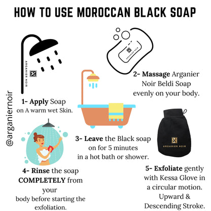 Moroccan Hammam Set- Moroccan Black Soap| Kessa Glove (Read the Ingredients)