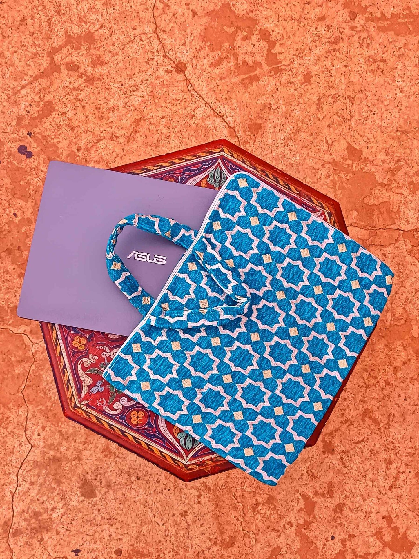 Handmade Moroccan Laptop Sleeve with Zellij Pattern | Stylish Macbook Air Sleeve | Custom Laptop Cover for Women & Men | Unique Office Gift
