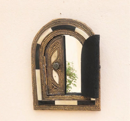 Small Wall Mirror, Decorative Mirror, Wall Brass Mirror, Boho Mirror, Bone Inlay Mirror, Mirror with Doors