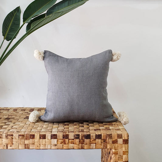 STUFFED Handmade Cotton Pillow, Pompom Pillow, Moroccan Cotton Cushion, Decorative Pompom Cushion, Gift Idea -- 16Inch by 16Inch