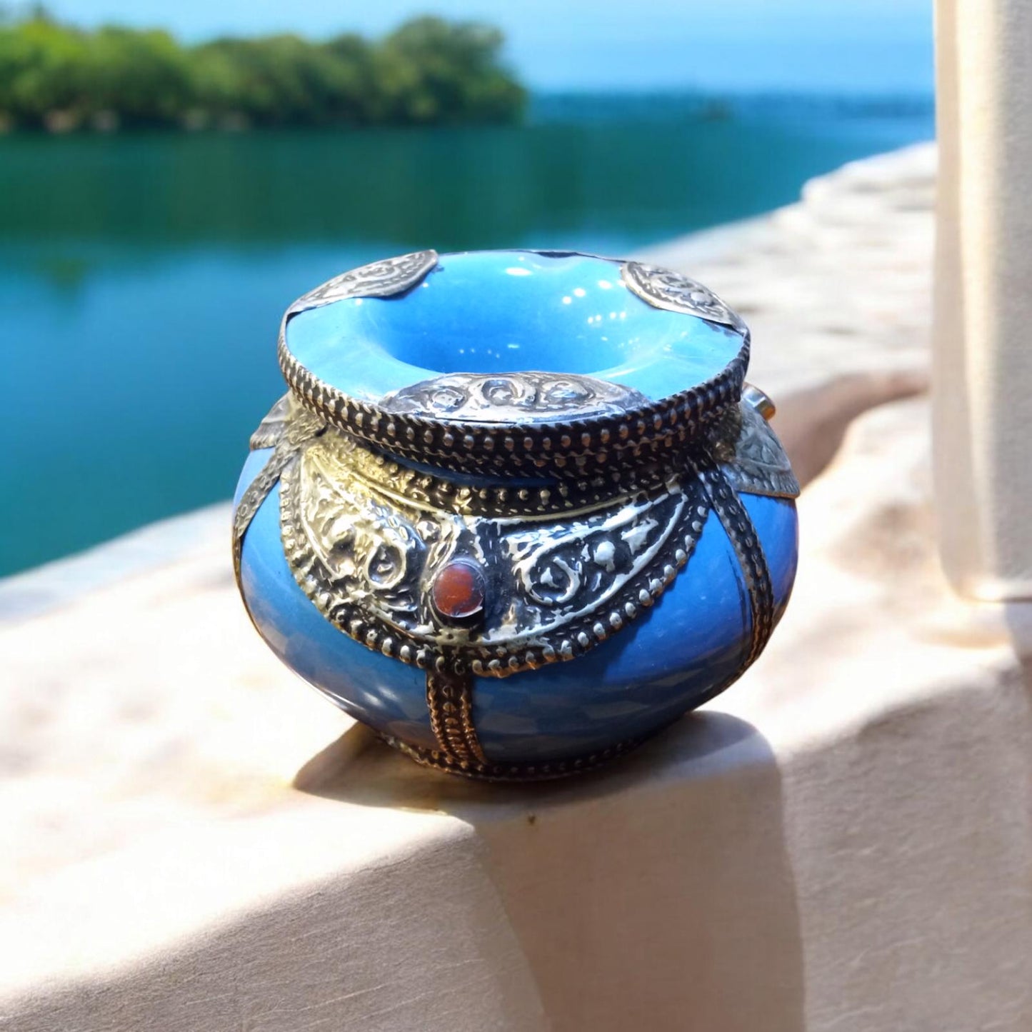 Moroccan Ashtray with Berber Desgine Painted by Hand Unique Ashtray, Decorative Ashtray, Metal Ashtray