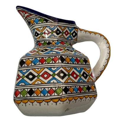 Fes Ceramic Jug Handmade and Painted /Pitcher with Traditional Shape/Carafe with Original Handle.