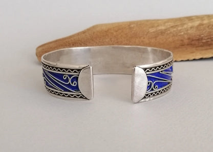 Berber Blue Enamel Silver Cuff