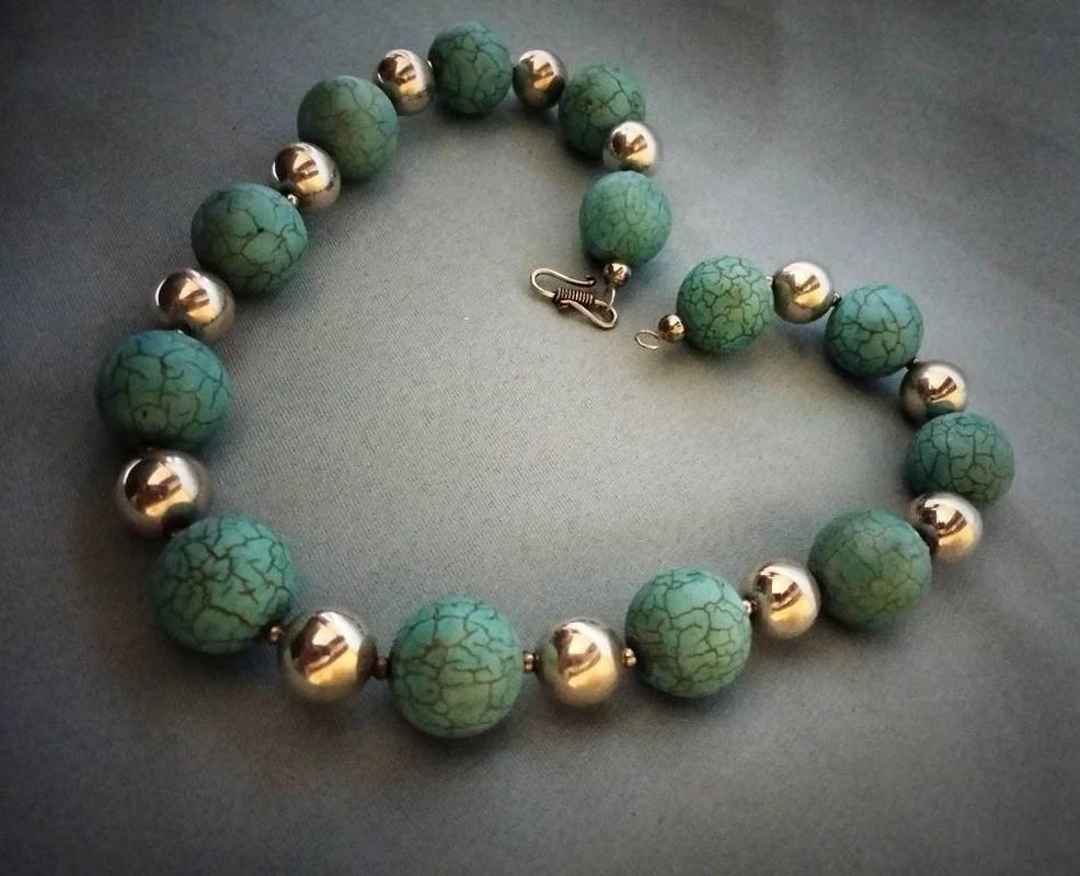 Morocco - Beautiful Classic Necklace in Sterling Silver Beads and Natural Turquoise Beads / Berber/Ethnic/Fantasy Necklace.