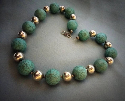 Morocco - Beautiful Classic Necklace in Sterling Silver Beads and Natural Turquoise Beads / Berber/Ethnic/Fantasy Necklace.