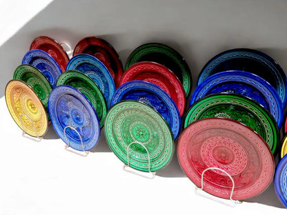Moroccan Hand-Carved Pottery Plate: Artisanal 25Cm Serving Dish, Bohemian Decor Unique Kitchenware, Ethnic Home Decor, Traditional Artistry