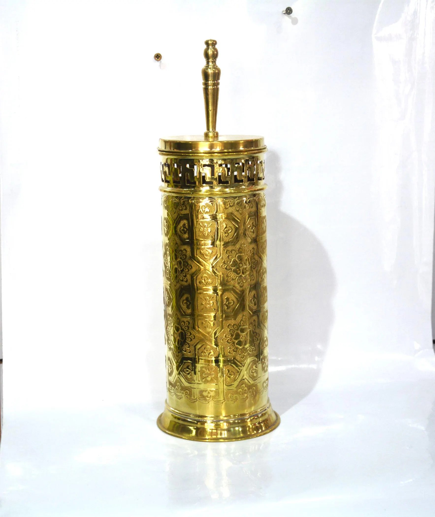 Hand-Engraved Brass Toilet Brush, Moroccan Handcrafted Copper Toilet Brush