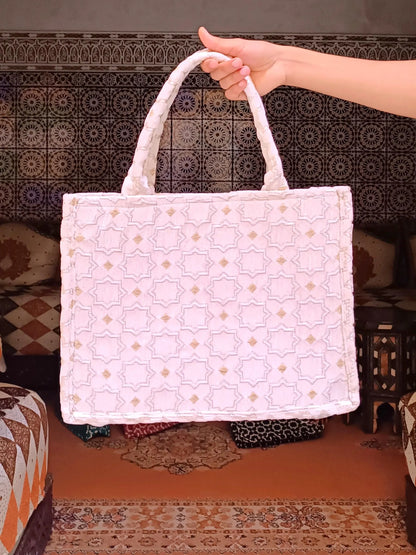Handmade Moroccan Tote Bag with Zellij Tile Design, Large Durable Tote for Everyday Use, Unique Cultural Gift, Eco-Friendly Beach Bag