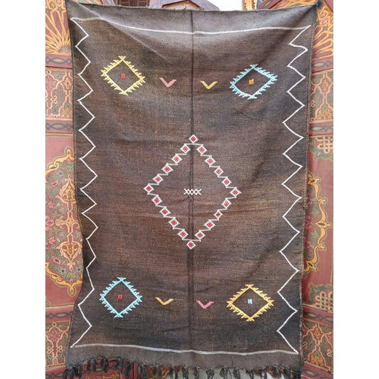 Moroccan Cactus Silk Rug, Handmade Sabra Cactus Rug, Berber Kilim Rug ,Authentic Azilal Rug, Brown Cactus Silk ,Bohemian Rug