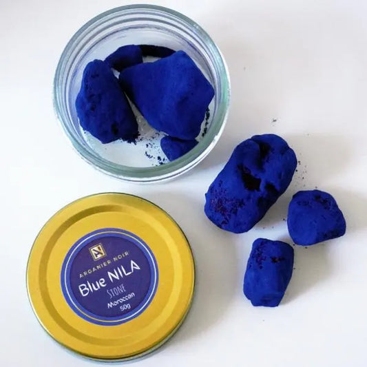 Arganier Noir Blue Nila Stone Authentic Moroccan Saharian Indigo Nila Best Natural Skin Ritual for Radiant Skin. Nourish and Even Skin Tone.
