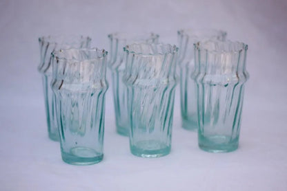 Vintage Ribbed Glassware Fluted Glasses Handmade 6 Piece Scalloped Drinking Glasses Moroccan Drinking Glasses Recycled Glass Stacking Cups