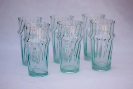 Vintage Ribbed Glassware Fluted Glasses Handmade 6 Piece Scalloped Drinking Glasses Moroccan Drinking Glasses Recycled Glass Stacking Cups