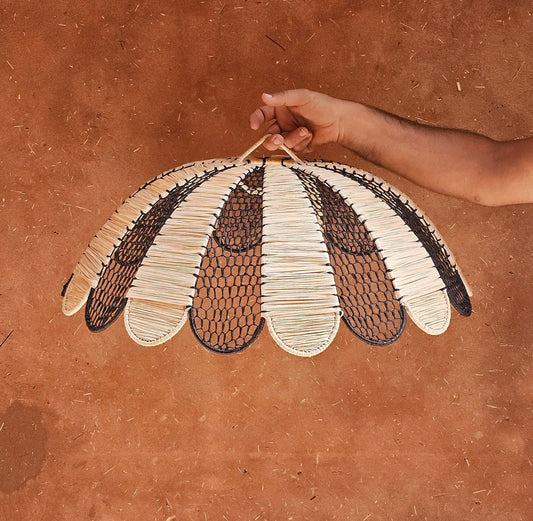 Raffia Pendant Light , Hanging Lamp Shade in Raffia Black and White