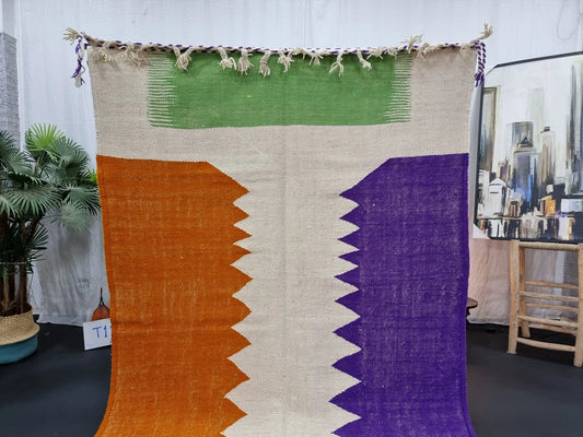 FLAT MOROCCAN RUG, Custom Made Kilim Rug, Handmade Area Rug, Mauve & Brown Zanafi Rug, Authentic Berber Carpet, Colored Rug for Dining Room.
